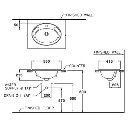 อ่างล้างหน้า ฝังบนเคาน์เตอร์ COTTO C007 สีขาว_1