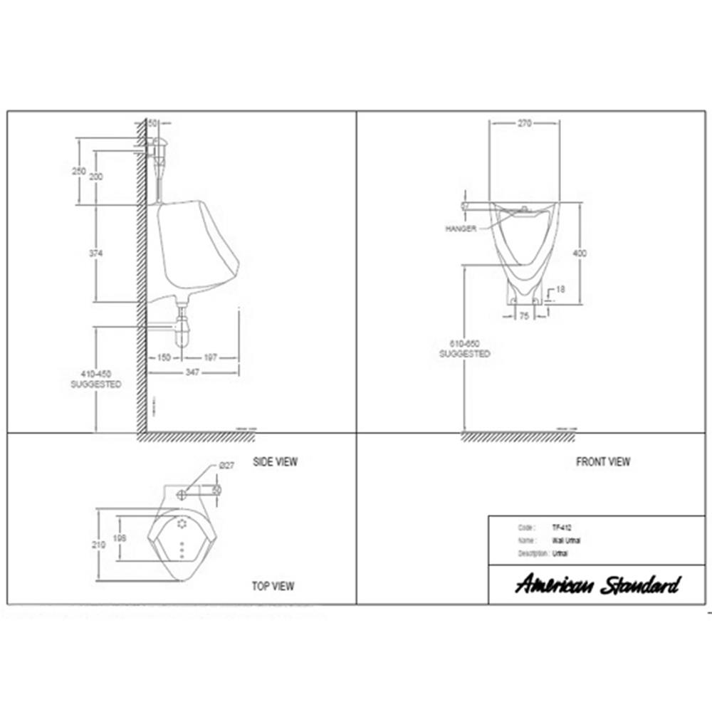 โถปัสสาวะชาย AMERICAN STANDARD TF-412 สีขาว