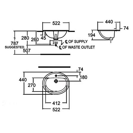 อ่างล้างหน้าฝังบนเคาน์เตอร์ AMERICAN STANDARD TF-476S สีขาว_1