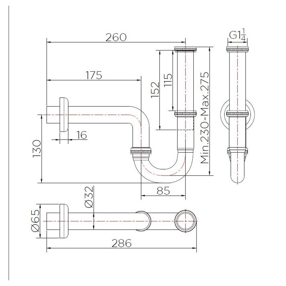 ท่อน้ำทิ้งอ่างล้างหน้าพีแทรป KARAT FAUCET BAT2-50 25 ซม. สีโครม