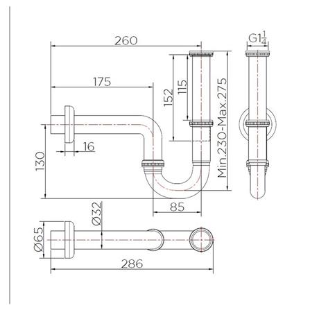 ท่อน้ำทิ้งอ่างล้างหน้าพีแทรป KARAT FAUCET BAT2-50 25 ซม. สีโครม_1