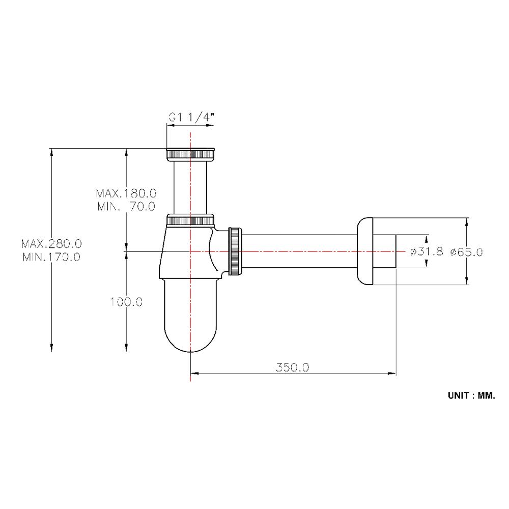 ท่อน้ำทิ้งอ่างล้างหน้ากระปุก 30 ซม. BP-02S