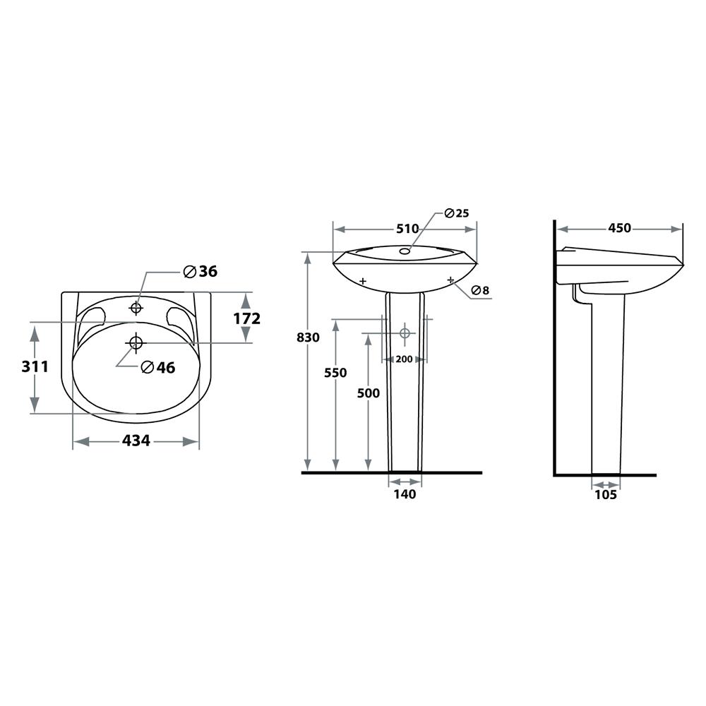 อ่างล้างหน้าพร้อมขาตั้ง STAR S-4502/4592 สีขาว