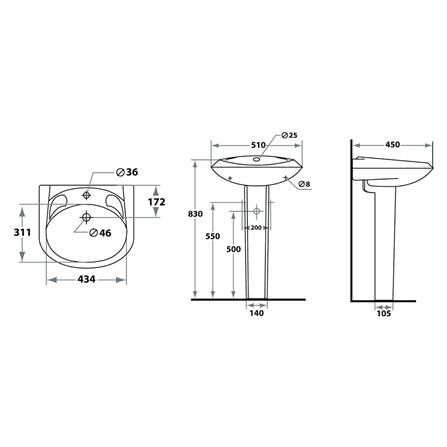 อ่างล้างหน้าพร้อมขาตั้ง STAR S-4502/4592 สีขาว_3