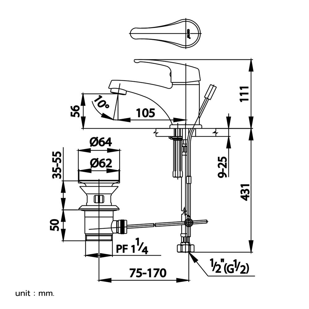 ก๊อกอ่างล้างหน้าผสม COTTO CT561D สีโครม