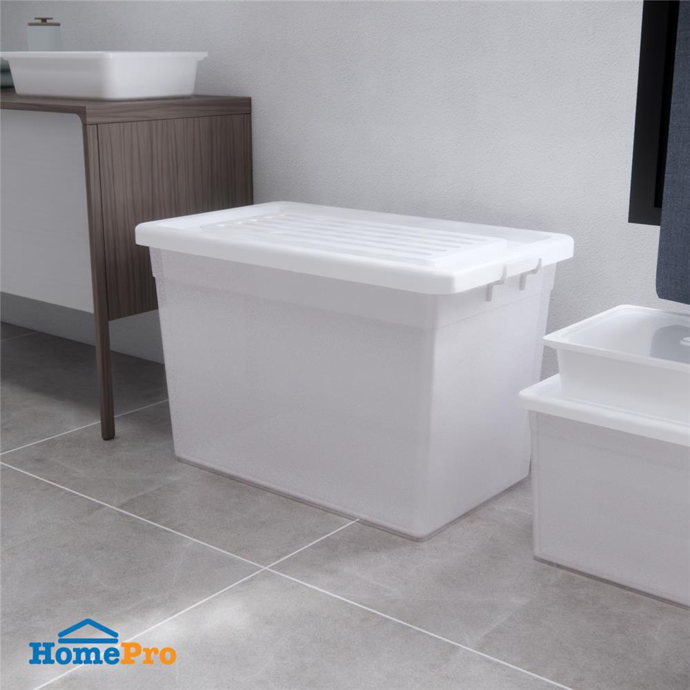 กล่องเก็บของ มีล้อ ฝาล็อค STACKO K1200 110 ลิตร สีขาว