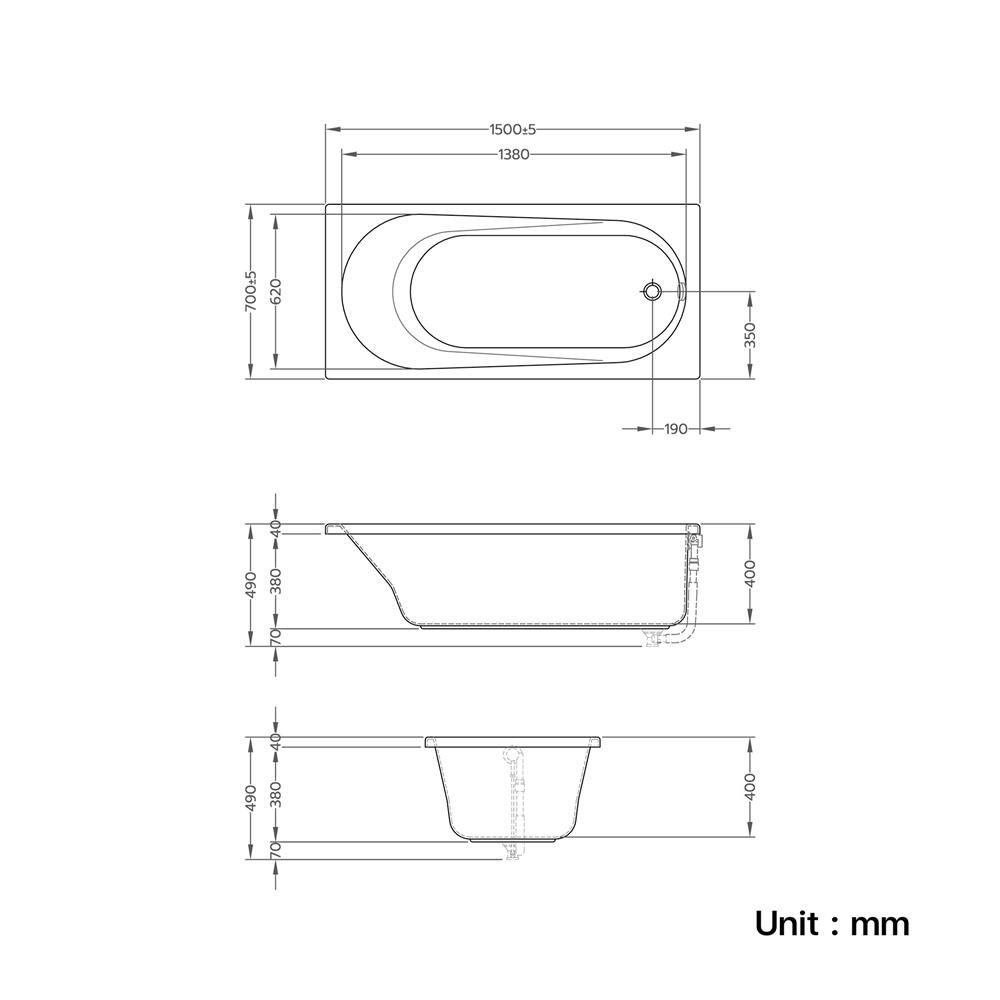 อ่างอาบน้ำ CRISTINA CT-5020P 150 ซม. สีขาว