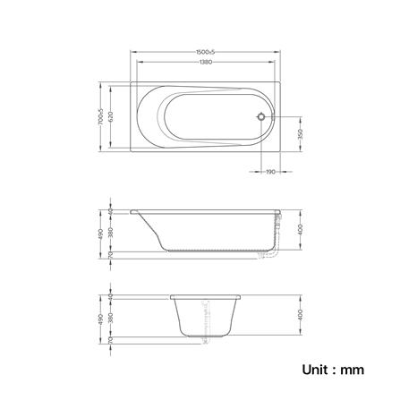 อ่างอาบน้ำ CRISTINA CT-5020P 150 ซม. สีขาว_2