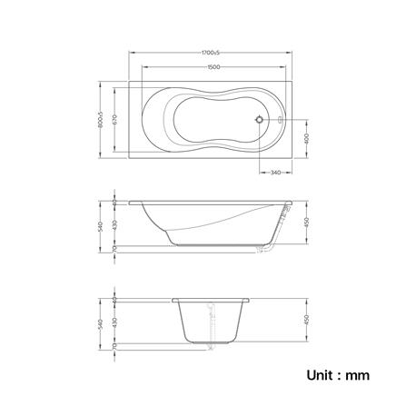 อ่างอาบน้ำ CRISTINA CT-9060 170 ซม. สีขาว_2