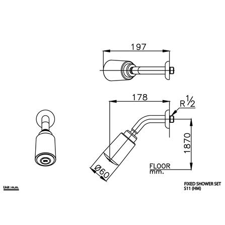 ฝักบัวก้านแข็ง OH พร้อมก้าน COTTO S11 สีโครม_1
