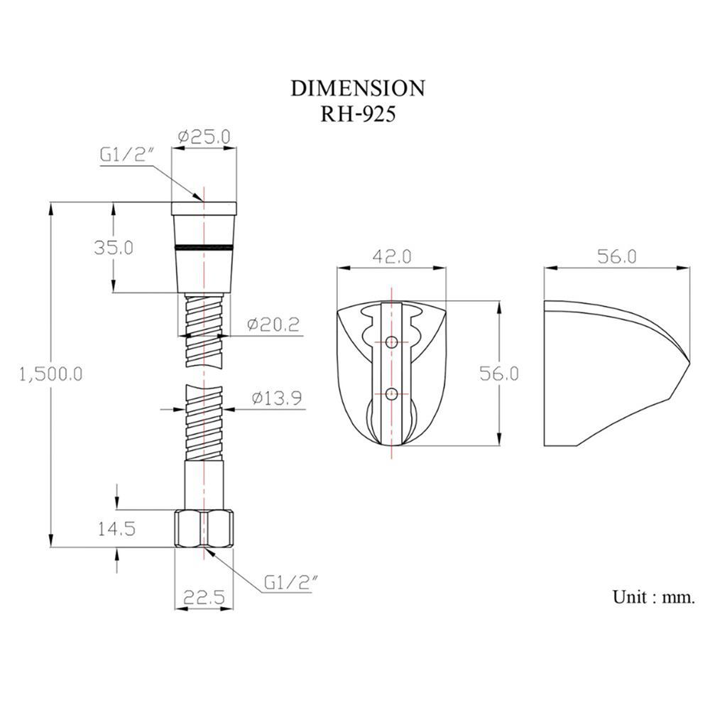 สายฝักบัวสเตนเลส HANG RH925 125 ซม. สีโครม