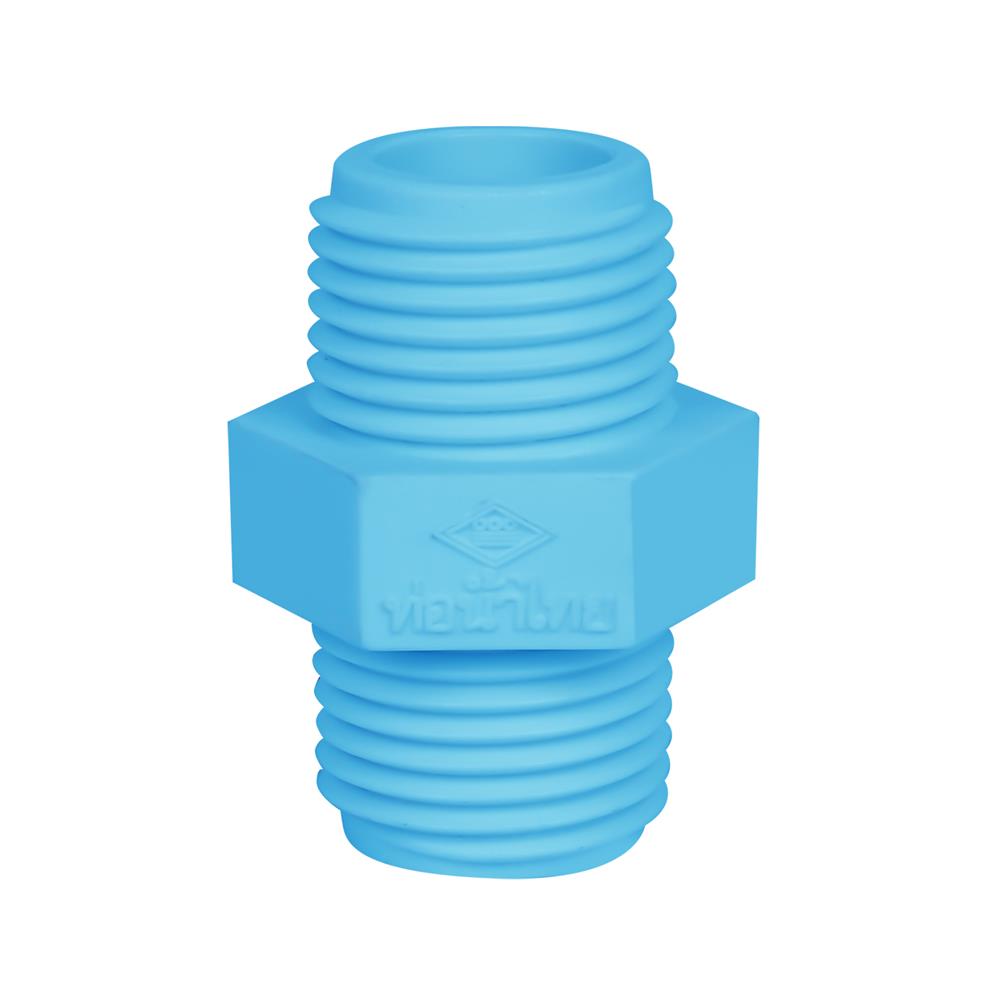 นิปเปิ้ล PVC เกลียวนอก ท่อน้ำไทย 1/2 นิ้ว สีฟ้า