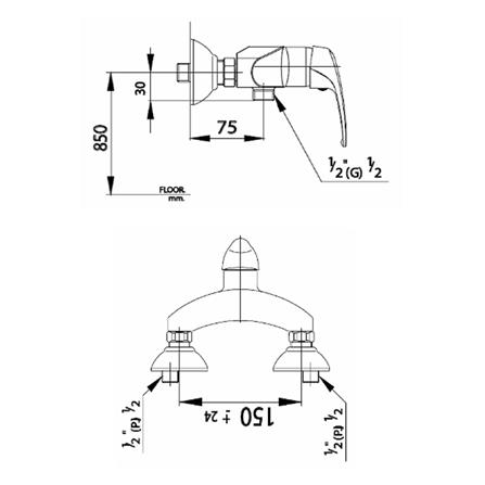 ก๊อกผสมยืนอาบ COTTO CT367A_3