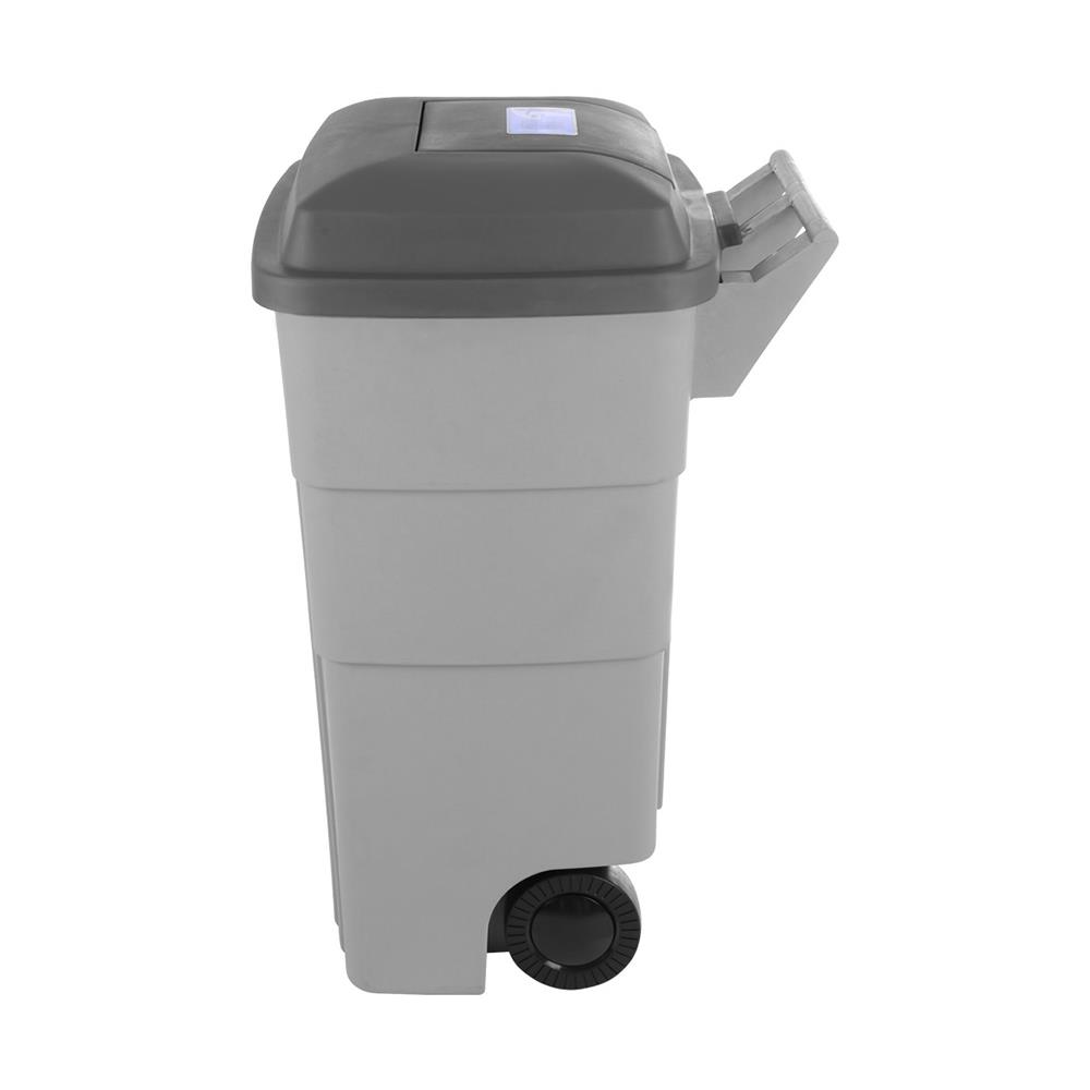 ถังขยะเหลี่ยม ฝาเปิด-ปิด มีล้อ FLOWERWARE 120 ลิตร สีเทา