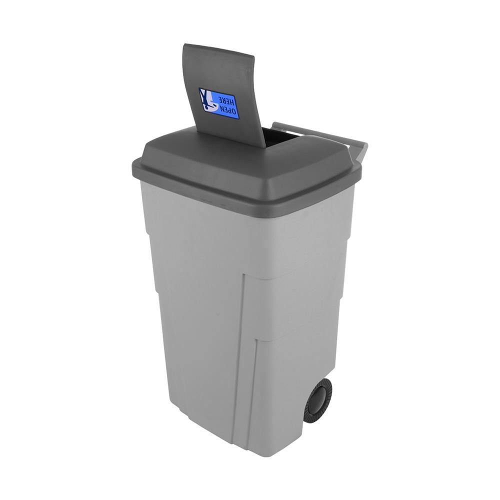 ถังขยะเหลี่ยม ฝาเปิด-ปิด มีล้อ FLOWERWARE 120 ลิตร สีเทา