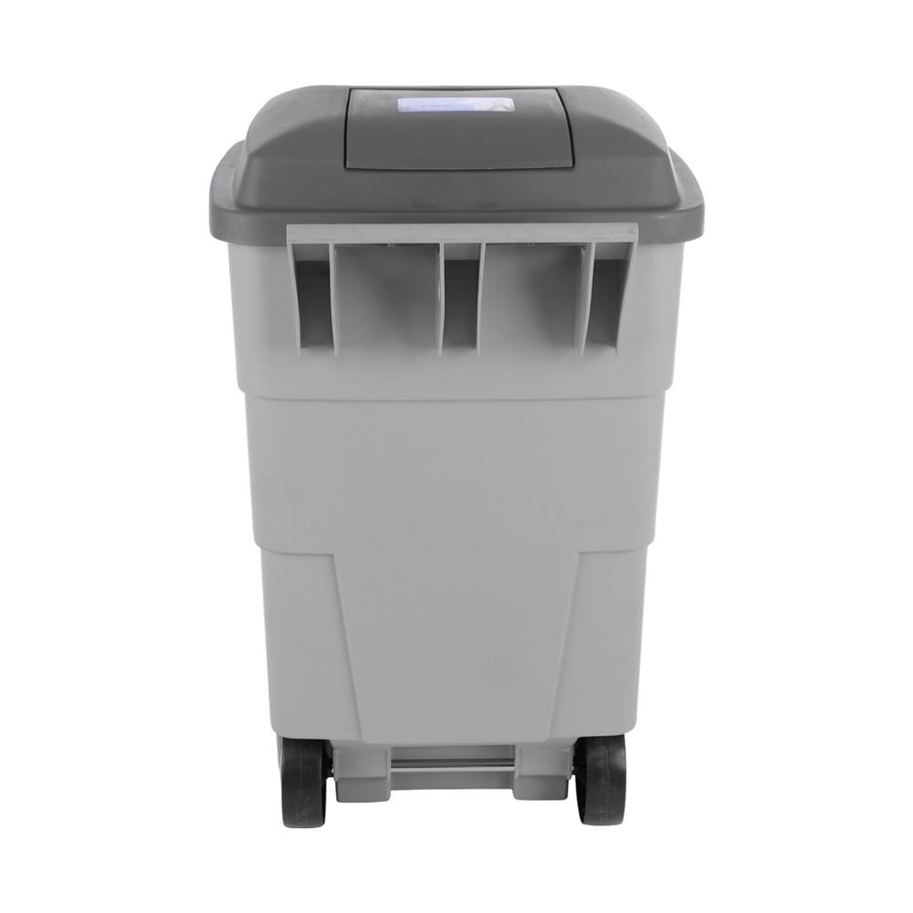 ถังขยะเหลี่ยม ฝาเปิด-ปิด มีล้อ FLOWERWARE 120 ลิตร สีเทา