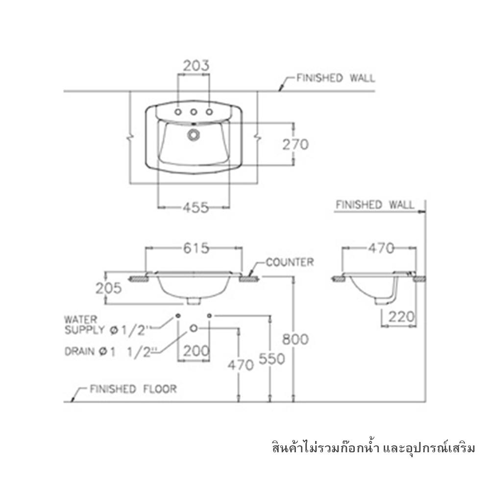 อ่างล้างหน้าฝัง บน เคาน์เตอร์ COTTO C0110 สีขาว