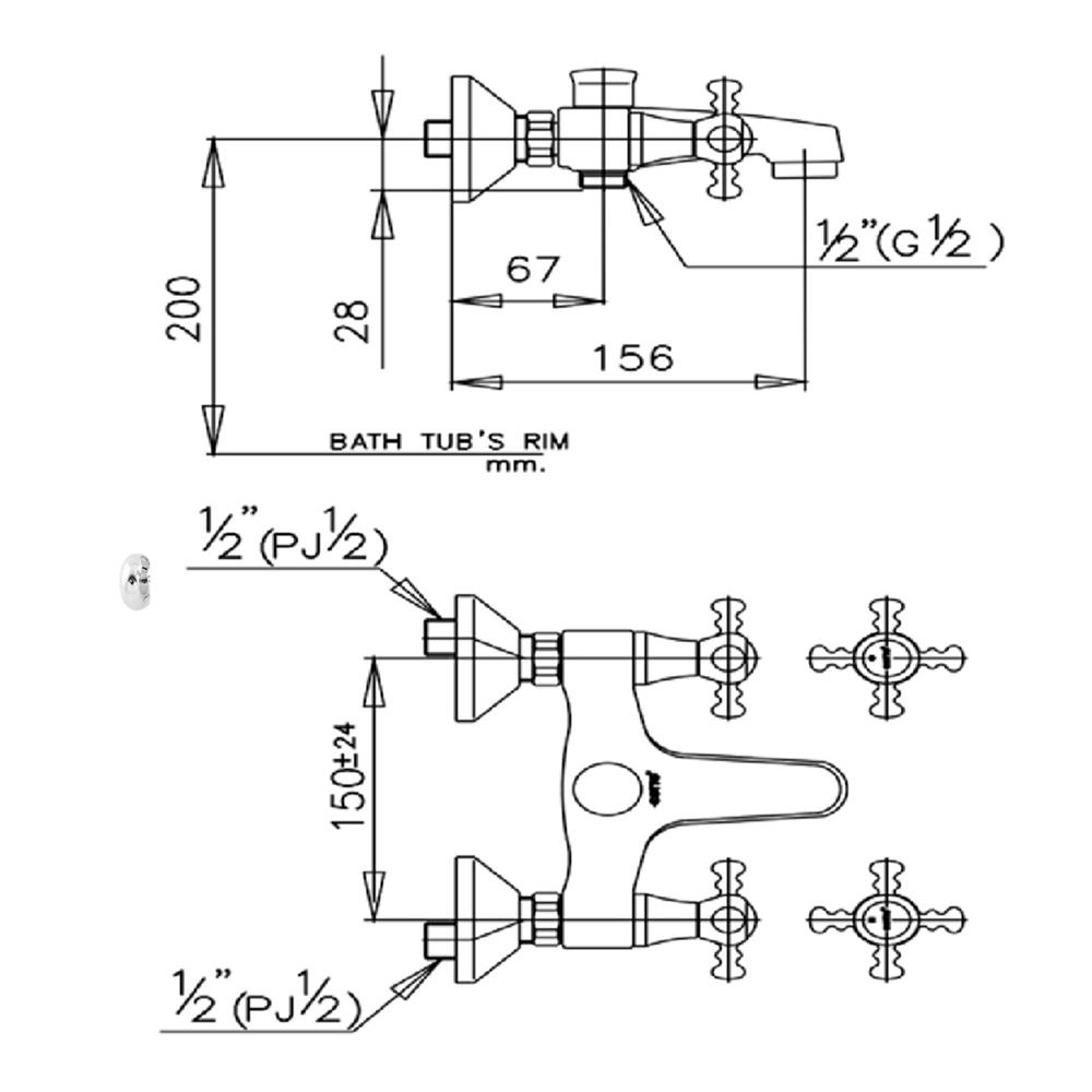 ก๊อกผสมอ่างอาบ COTTO CT250C15