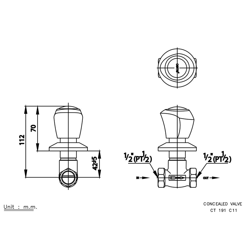 วาล์วฝังกำแพงเดี่ยว COTTO CT191C11 สีโครม