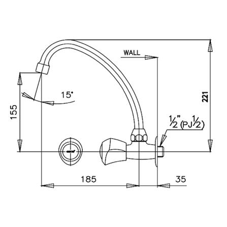 ก๊อกซิงค์เดี่ยวผนัง COTTO CT185C11(HM)_1