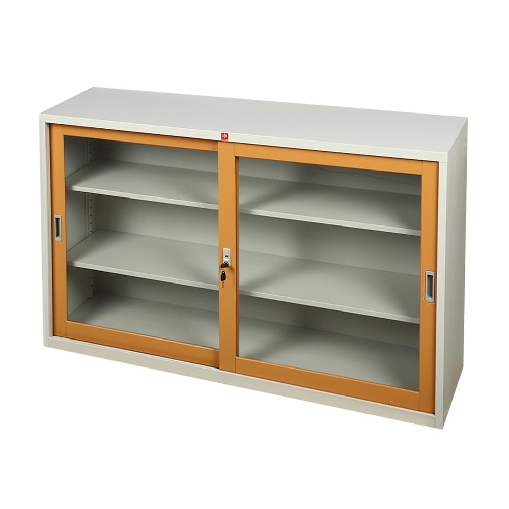 ตู้เหล็กบานเลื่อนกระจก LUCKY WORLD KSG-150-EG สีน้ำตาล