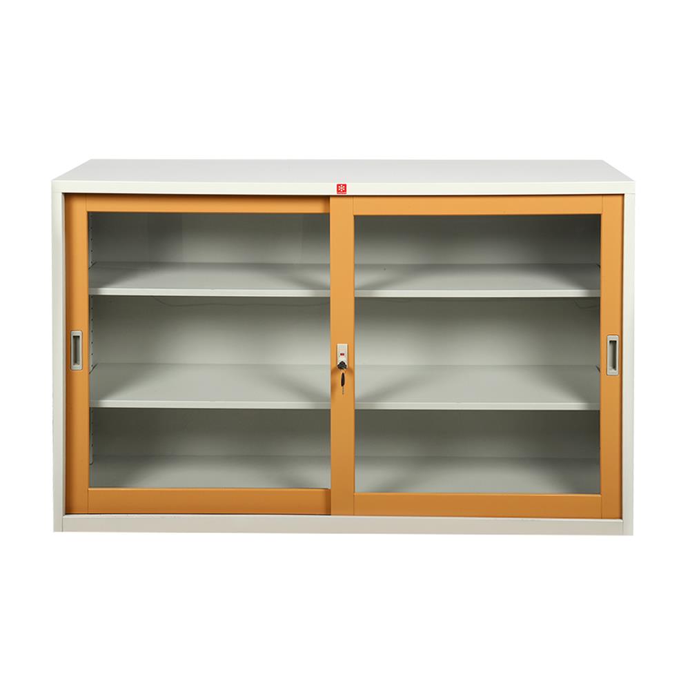 ตู้เหล็กบานเลื่อนกระจก LUCKY WORLD KSG-150-EG สีน้ำตาล