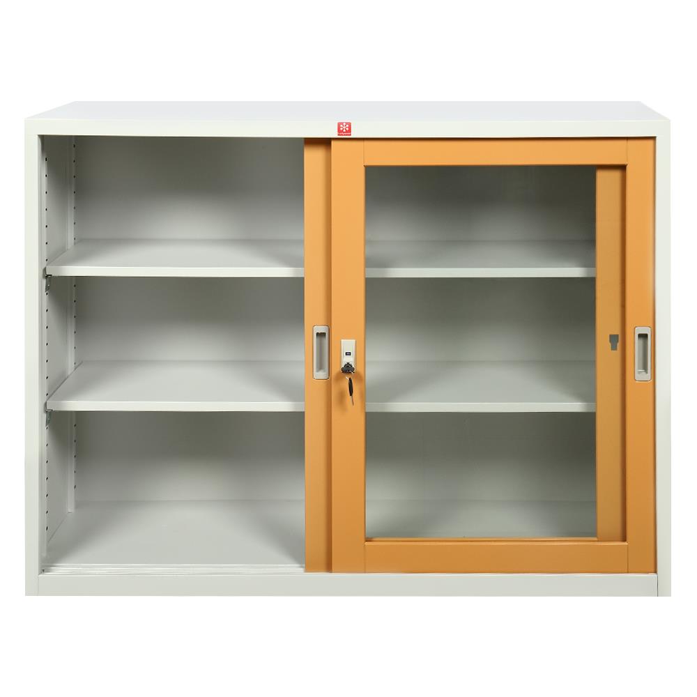 ตู้เหล็กบานเลื่อนกระจก LUCKY WORLD KSG-120-EG สีน้ำตาล