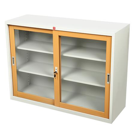 ตู้เหล็กบานเลื่อนกระจก LUCKY WORLD KSG-120-EG สีน้ำตาล_1