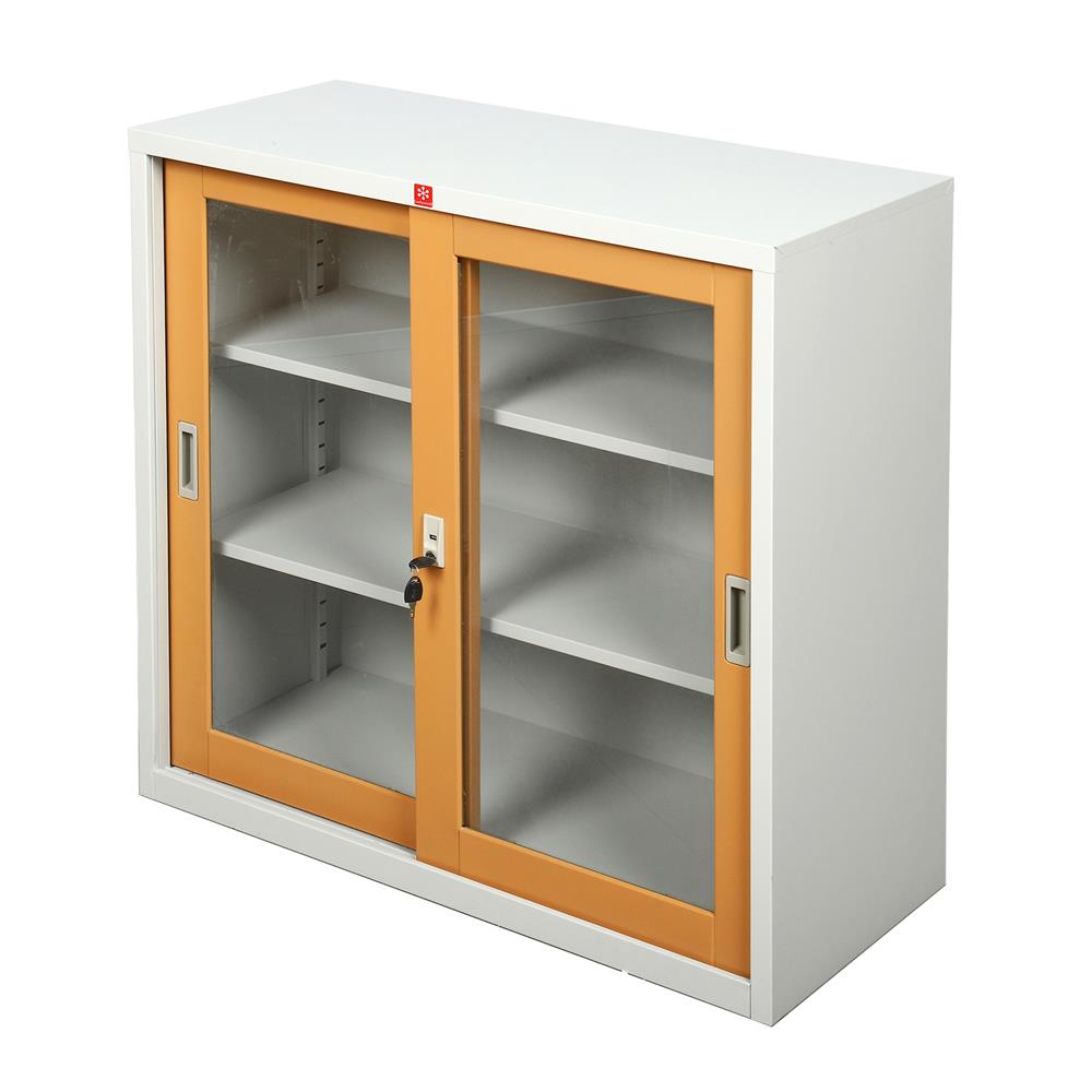 ตู้เหล็กบานเลื่อนกระจก LUCKY WORLD KSG-90-EG สีน้ำตาล