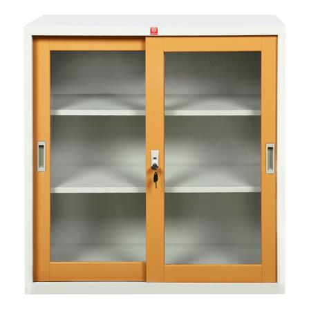 ตู้เหล็กบานเลื่อนกระจก LUCKY WORLD KSG-90-EG สีน้ำตาล_1