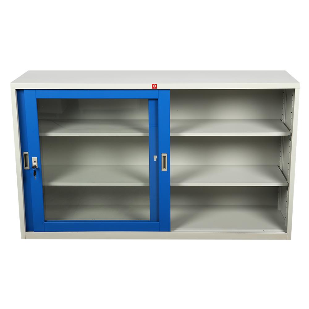 ตู้เหล็กบานเลื่อนกระจก LUCKY WORLD KSG-150-RG สีน้ำเงิน