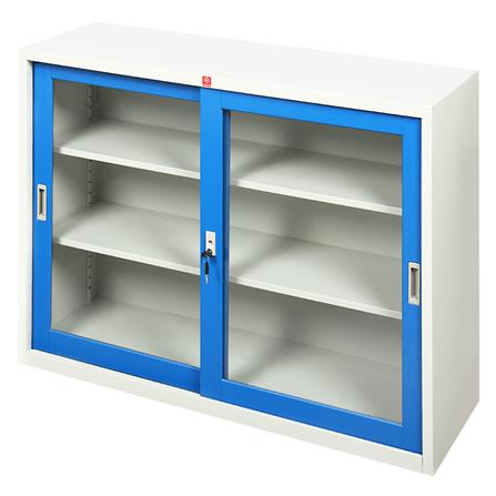 ตู้เหล็กบานเลื่อนกระจก LUCKY WORLD KSG-120-RG สีน้ำเงิน_1