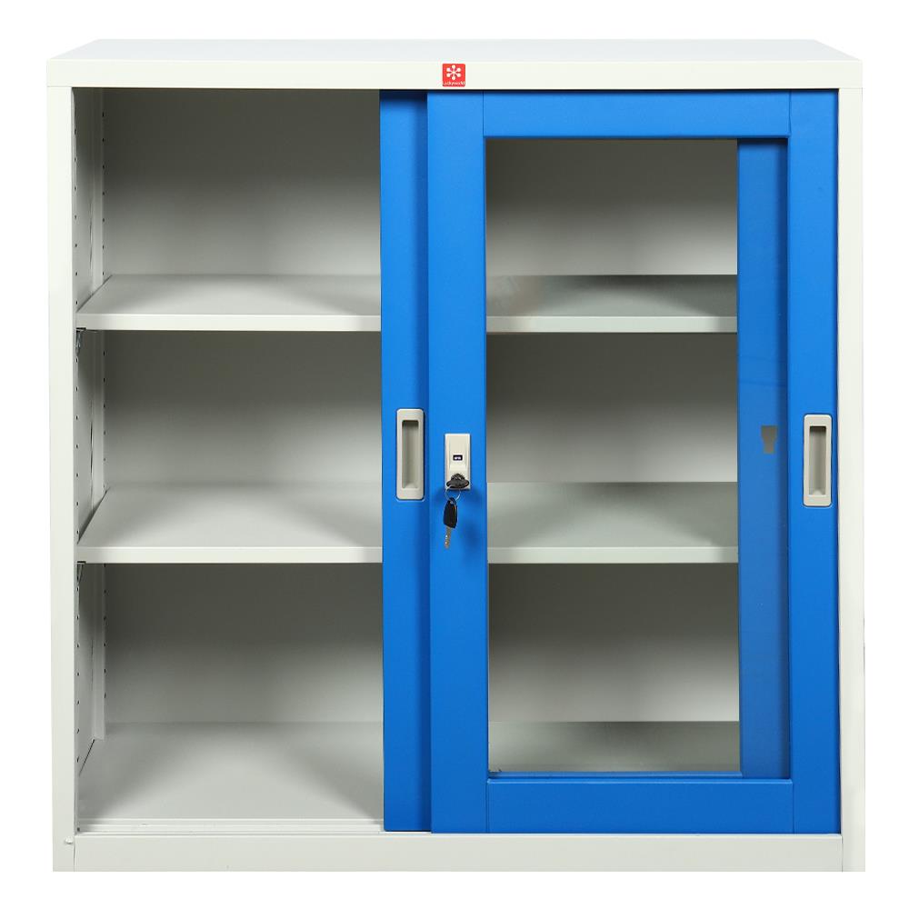 ตู้เหล็กบานเลื่อนกระจก LUCKY WORLD KSG-90-RG สีน้ำเงิน