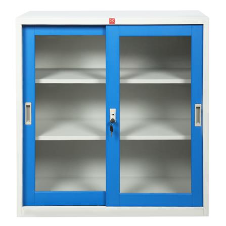 ตู้เหล็กบานเลื่อนกระจก LUCKY WORLD KSG-90-RG สีน้ำเงิน_1