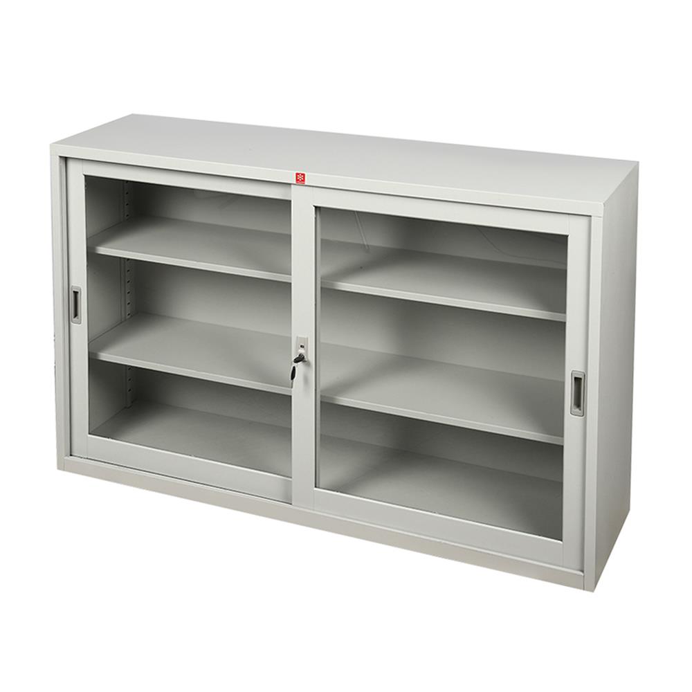 ตู้เหล็กบานเลื่อนกระจก LUCKY WORLD KSG-150-TG สีเทาทราย