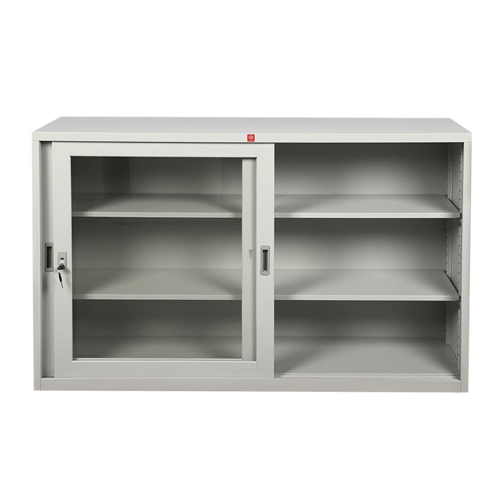 ตู้เหล็กบานเลื่อนกระจก LUCKY WORLD KSG-150-TG สีเทาทราย