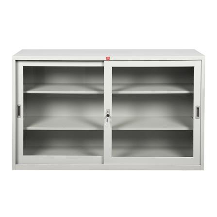 ตู้เหล็กบานเลื่อนกระจก LUCKY WORLD KSG-150-TG สีเทาทราย_1