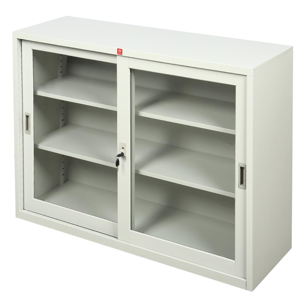 ตู้เหล็กบานเลื่อนกระจก LUCKY WORLD KSG-120-TG สีเทาทราย