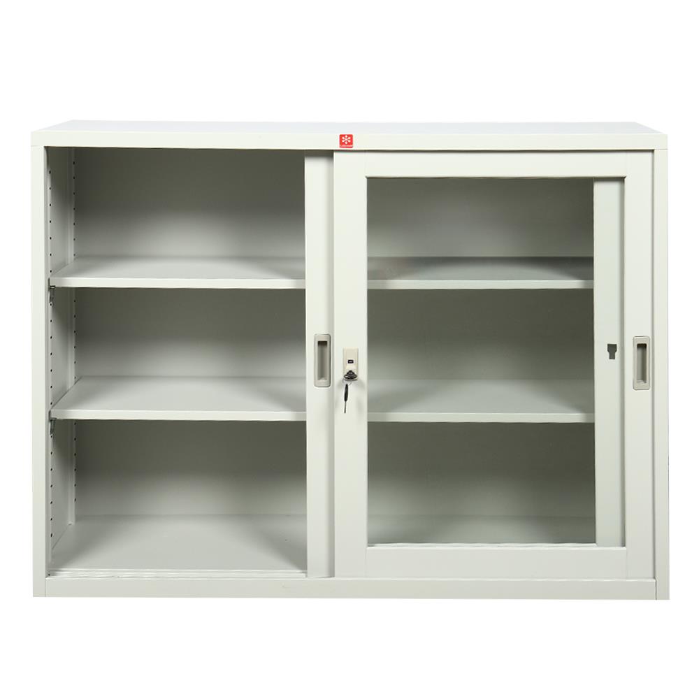 ตู้เหล็กบานเลื่อนกระจก LUCKY WORLD KSG-120-TG สีเทาทราย