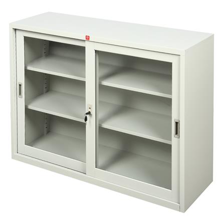 ตู้เหล็กบานเลื่อนกระจก LUCKY WORLD KSG-120-TG สีเทาทราย_1