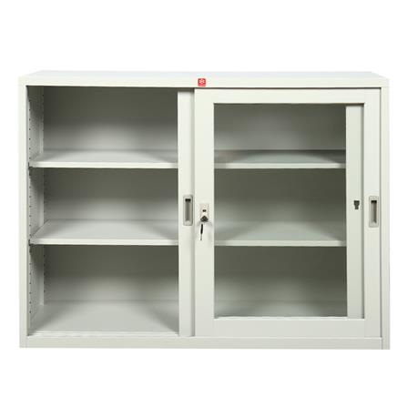 ตู้เหล็กบานเลื่อนกระจก LUCKY WORLD KSG-120-TG สีเทาทราย_2