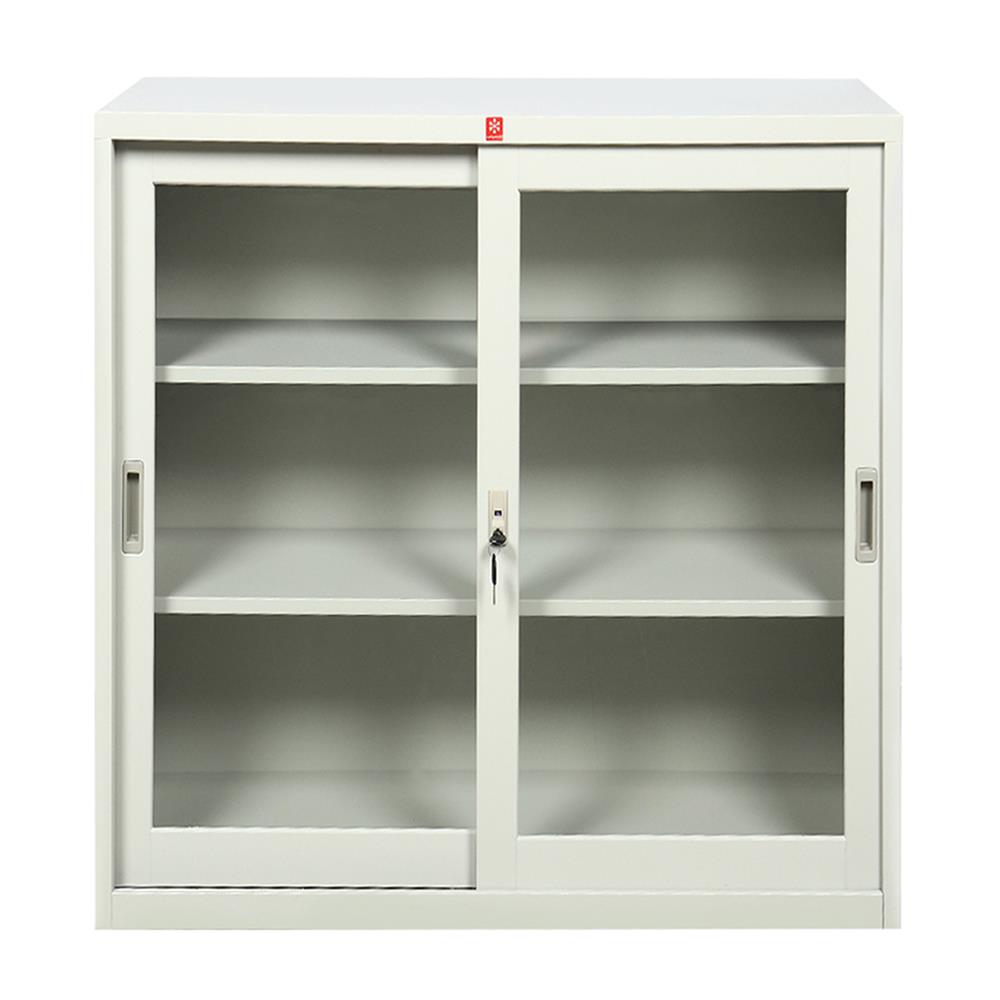 ตู้เหล็กบานเลื่อนกระจก LUCKY WORLD KSG-90-TG สีเทาทราย