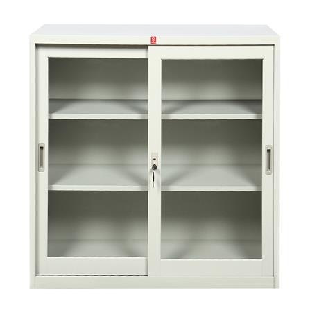 ตู้เหล็กบานเลื่อนกระจก LUCKY WORLD KSG-90-TG สีเทาทราย_1