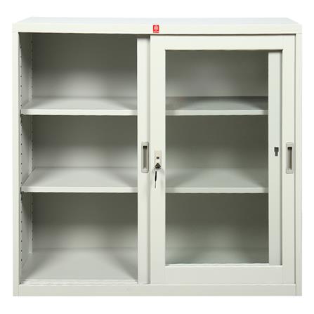 ตู้เหล็กบานเลื่อนกระจก LUCKY WORLD KSG-90-TG สีเทาทราย_2