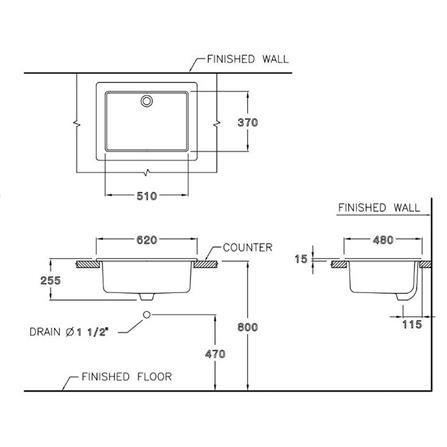 อ่างล้างหน้าฝังบนเคาน์เตอร์ COTTO C5241 สีขาว_1