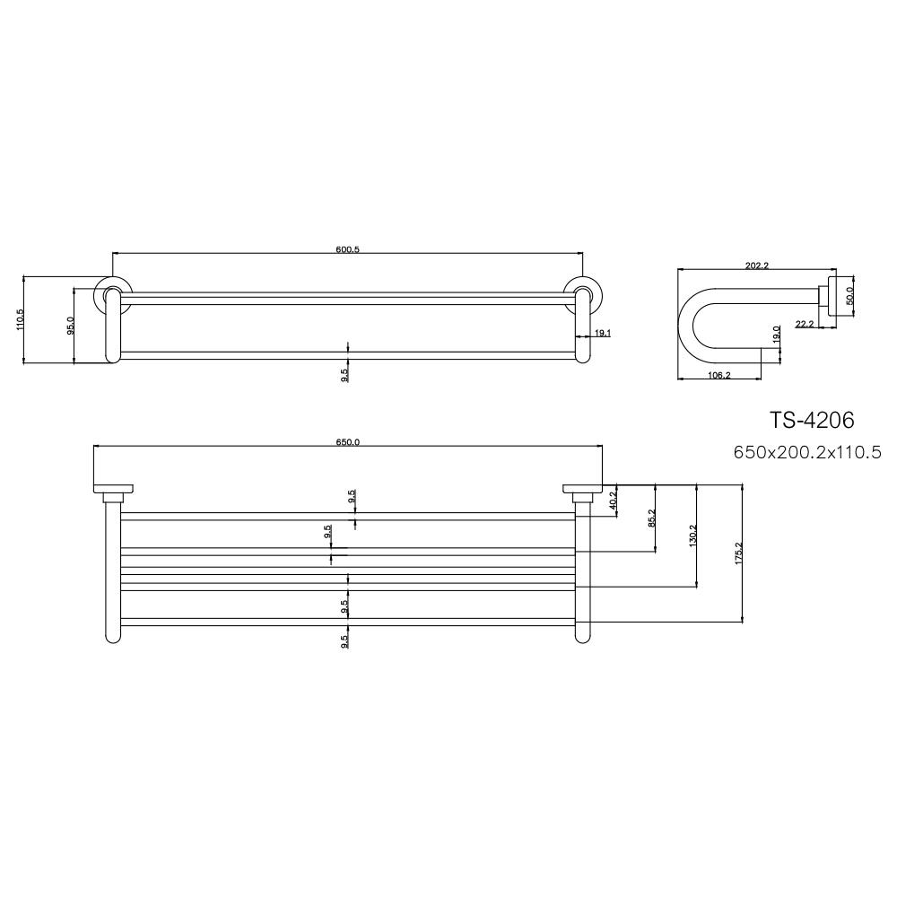 ชั้นวางพร้อมราว TS-4206-60 สเตนเลส