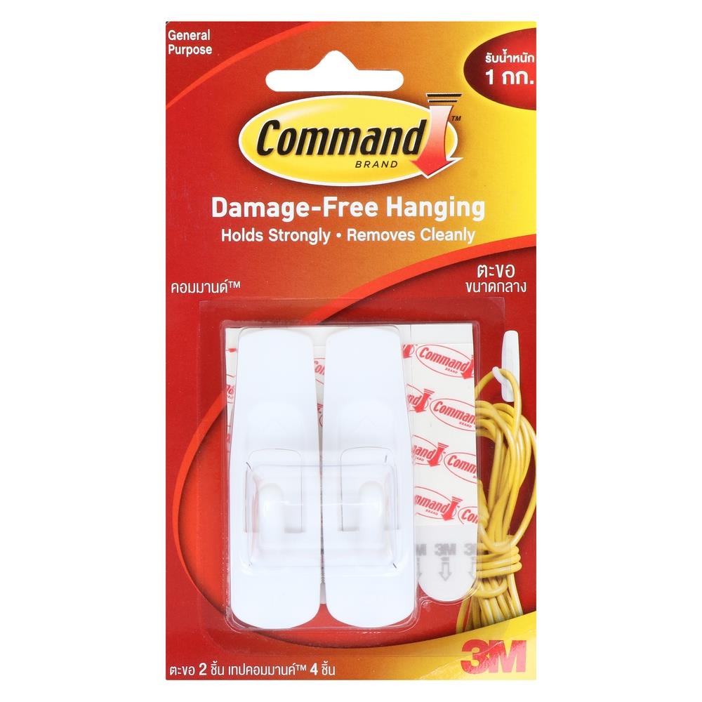 แผ่นเทปกาวคอมมานด์พร้อมตะขอแขวน 3M 17001 สีขาว
