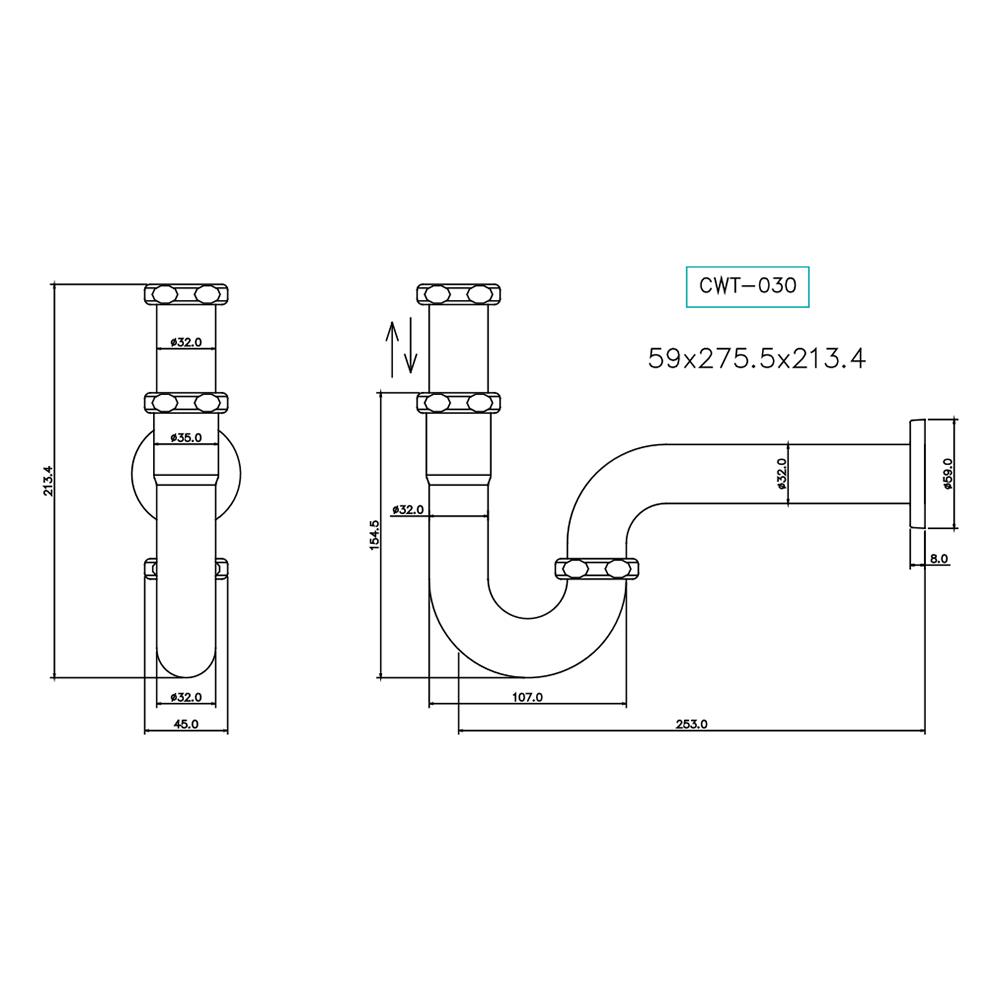 ท่อน้ำทิ้งอ่างล้างหน้าพีแทรป WS CWT-030 7 นิ้ว สเตนเลส