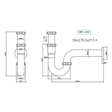 ท่อน้ำทิ้งอ่างล้างหน้าพีแทรป WS CWT-030 7 นิ้ว สเตนเลส_2