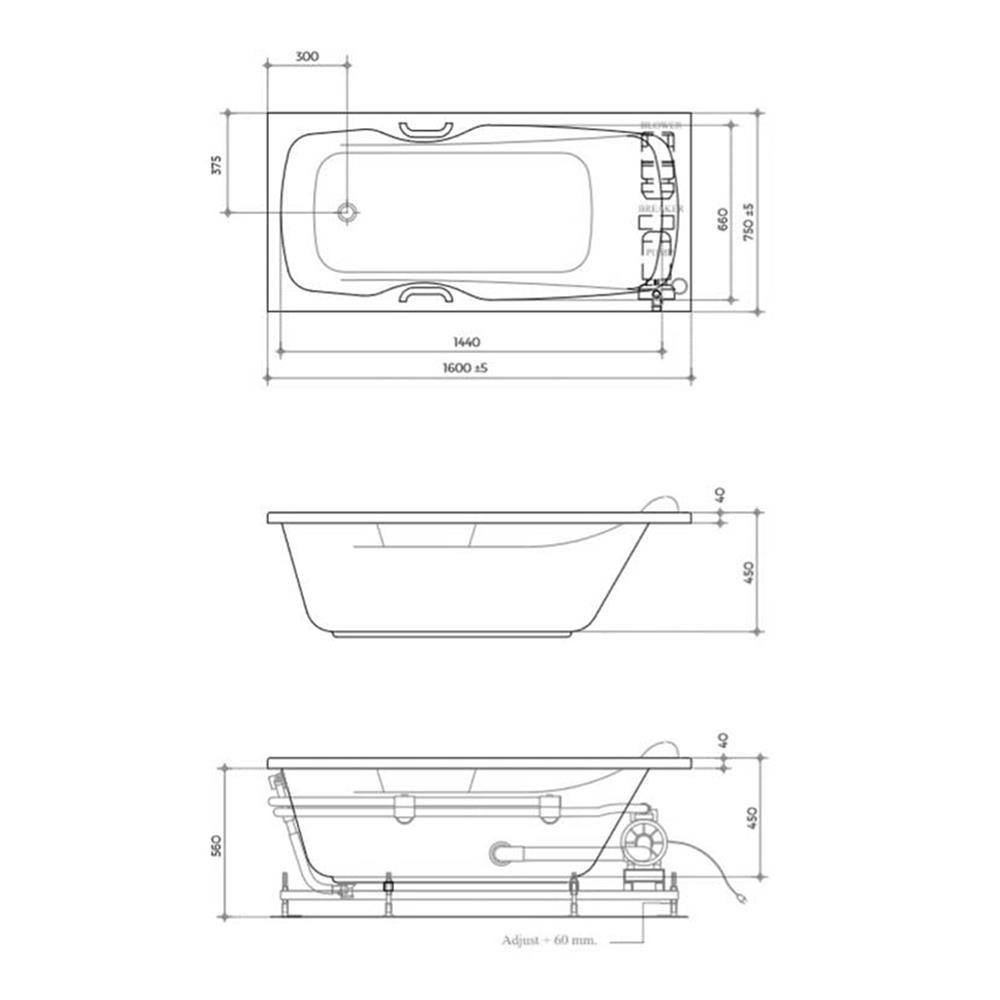 อ่างอาบน้ำ CRISTINA OZ-PA160075 BT 160 ซม. สีขาว